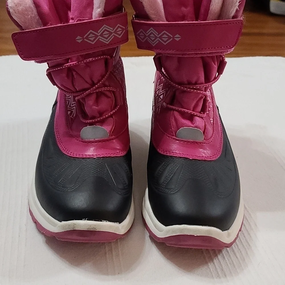 Pepperts! Girls Winter Snowboots Pink/Black Lined Lace-up Hook&Loop Sz‎ 5 EUC